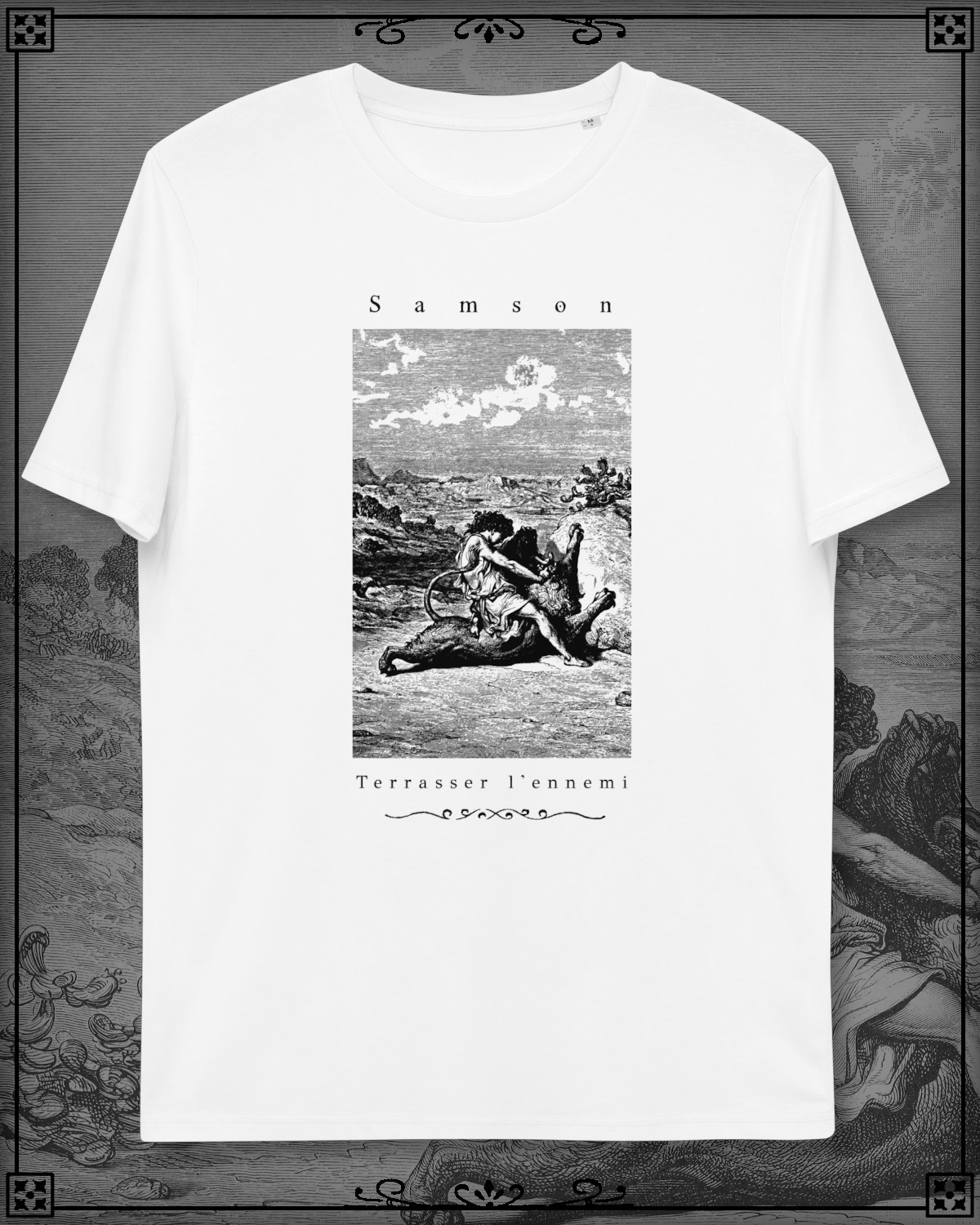 White T-Shirt of Samson slaying the Lion.